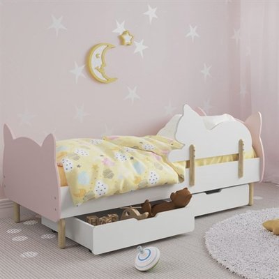 Дитяче ліжко (Котик) колір рожевий з бортиком (котик) та ящиками 12329 фото