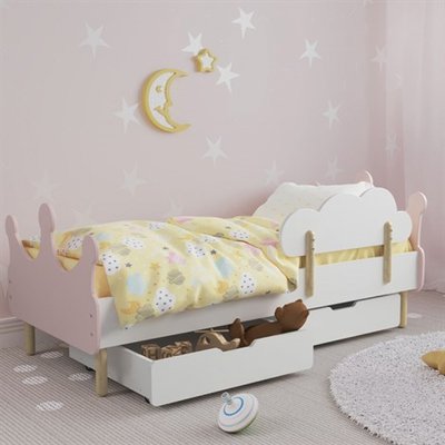 Дитяче ліжко (Корона) колір рожевий з бортиком (класика) та ящиками 78676 фото
