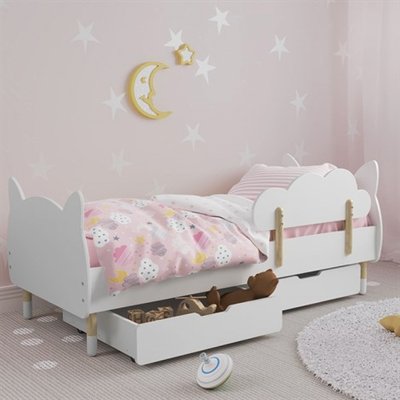 Дитяче ліжко (Котик) колір білий з бортиком (хмаринка) та ящиками 769969 фото