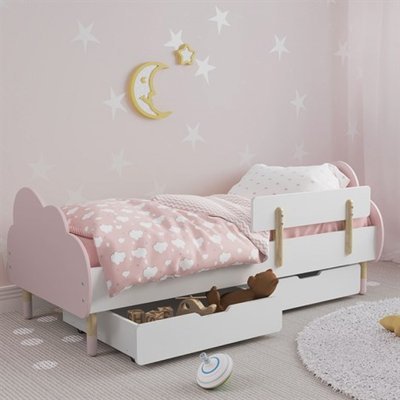 Дитяче ліжко (Хмаринка) колір рожевий з бортиком (класика) та ящиками 142361 фото