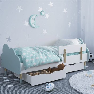 Дитяче ліжко (Хмаринка) колір блакитний з бортиком (класика) та ящиками 1236976 фото